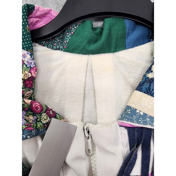 Vintage Quilted Patchwork Suede Fringe Full Zip Jacket Size L White Pink Floral - Picture 4 of 9